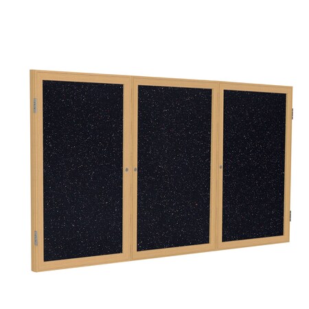 Ghent Enclosed Bulletin Board, 3 Door, Rcycl, Oak Frame, 3 ft H x 6 ft W, Confetti PW33672TR-CF